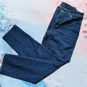 Talbots Blue Denim Slim Ankle Jeans with Rhinestone Detailed legs- Like New